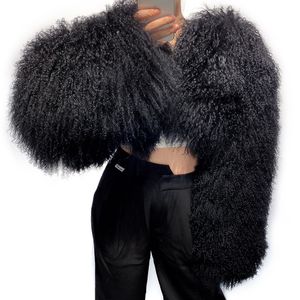 Pele feminina faux yoloagain plus size 8xl mongólia ovelhas cortadas jaqueta feminina moda real curto senhoras streetwear 221231