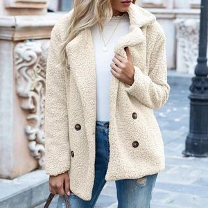 Women's Fur 2023 Solid Color Women Winter Spring Loose Warm Coat High Quality Teddy Fleece Button Jacket Female Casual Veste Femme