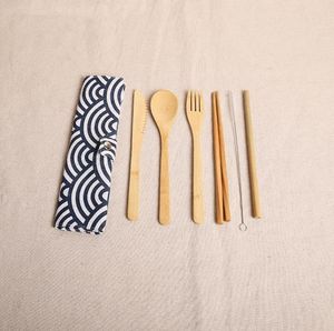 Tr￤varor Set Bambu Teskoon Fork Soppkniv Catering Bestick med tygp￥se K￶k K￶ksverktyg SN591