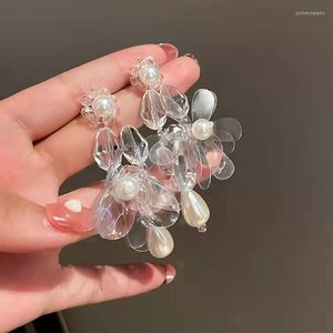 Dangle Earrings 2023 Fashion Clear Crystal Water Drop Earring For Women Elegant Pearl Flower Sequins Geometric Boucle Oreille Fine Jewelry