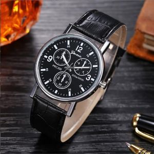 GENEVA Three Eye Watch Men's Fashion Belt Quartz Wrist Watch live broadcast gift