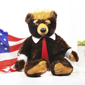 50 60cm Kawaii Donald Trump Bear Plush Toy Cool US President Bear with Flag Cute Election Banner Teddy Bear Stuffed Doll Gifts for201r