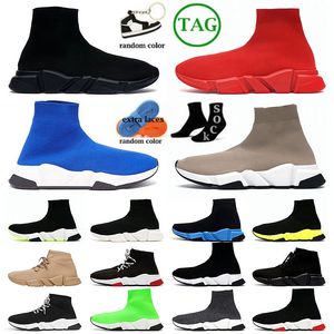 Original Sock Shoes Men Women Speed Trainer Beige Triple Black Graffiti White Blue Red Clear Sole Volt lace-up Beige Running Sneakers