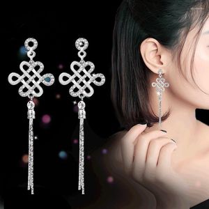 Backs Earrings Creative Jewelry Rhinestone Chinese Knotted Long Decorative Screw Ear Clips Non Pierced Without Holes