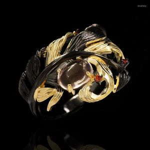 Pierścienie klastra luksusowy żeński biały owalny pierścień księżyca urok 14kt czarny złoty ślub dla kobiet vintage czerwony kryształ zaręczyny