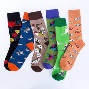 Men's Socks Factory Original 6 Colors Cotton Colorful Dress Happy Novelty Animal Flower Butterfly Bird Patterned Sock Gift