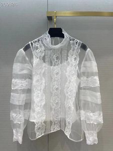 Kvinnors blusar Fyion 2023 Summer Fashion Runway Vintage Shirt Women Design Brodery Långärmad Office Lady White Blouse