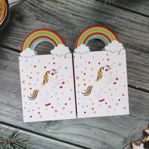 Våra varma baby shower Popcorn Box Cookie Bag Unicorn Paper PA i handtag för Unicornio Party Candy Bar Decoration A365