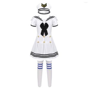 Kläder sätter barndräkter för marinen Sailor Uniform Halloween Cosplay Girls Party Choir School Dance Performance Dress with Stocking Hat