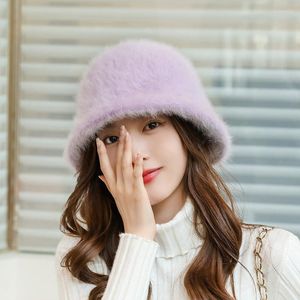 BERETS 2023 HAT WINTER WOMENS'S FASHION SOLID COLOR FUR WAREバケツキャップフィッシャーマンのレトロニットウール盆地