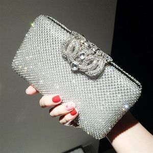 Ny Fashion Crystal Rhinestone Ladies Wedding Party Bridal Silver Black Clutch Evening Bag Hand Bags Axelv￤skan Pallbok Makeup 241i