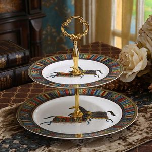 Plates Horse Riding Fruit Rack Bone China Tray Group Ceramic Plate Dessert Cake Stand Set Birthday Porcelain Tableware