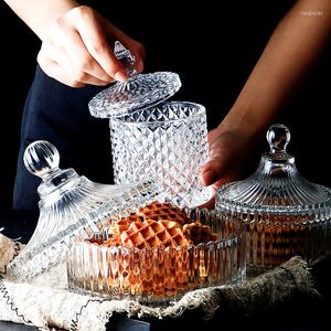 Storage Bottles European Crystal Glass Jar Candy Bowl With Cover Sugar Diamond Box Jewelry Kitchen WF