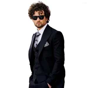 Abiti da uomo Classico Nero Bello Uomo Slim Fit 3 pezzi Set/Giacca formale Gilet Pantaloni Sposo da sposa Abbigliamento maschile Completo/Abbigliamento da lavoro