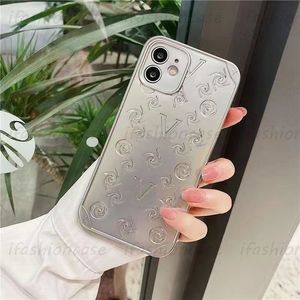 豪華な銀色の花の彫刻デザイナーブランド電話ケースファッションゴールドVケースiPhone 13 Pro Max 12 11ショックプルーフカバーシェル