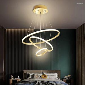 Chandeliers Three-ring LED Ceiling Chandelier Home Golden Lighting Modern Minimalist Living Room Lights Nordic
