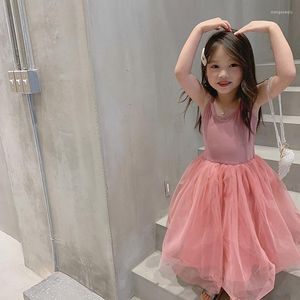 Girl Dresses Children Suspender Dance Mesh Lace Dress 2 3 4 5 6 7 8 Years Old Baby Girls White Yellow Pink Wedding Birthday Party Clothes