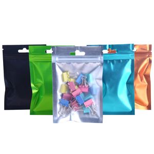 7x10cm 100pcs azul reutiliz￡vel bolsas de embalagem de bloqueio com janela transparente na frente Matte Small Acess￳rios bolsas de pacote