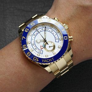 Lüks Erkekler İzle yat yuvarlak kadran 44mm kat toka 904L Paslanmaz Çelik Seramik Kelime Yüzük Mavi Kristal Cam Anti Yansıtıcı Otomatik Makine Montre De Luxe