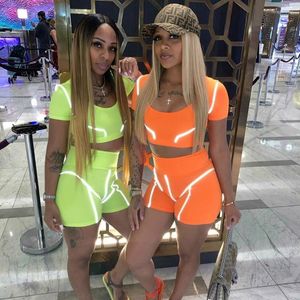 Women's Tracksuits Fluorescent Tracksuit Women Strip Sports Jogger Leisure Two-piece Suit Clothing Sets Summer Outfits