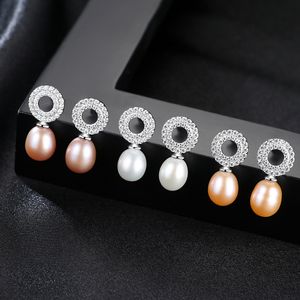 Brand Zircon Ring Freshwater Pearl s925 Silver Stud Earrings Jewelry Fashion Sexy Women Earrings Wedding Party Exquisite Accessories