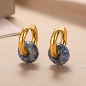 Dangle Earrings Natural Stone Drop For Women Stainless Steel Gold Color Opal Round Wedding Christmas Jewerly Gift 2023 Femme