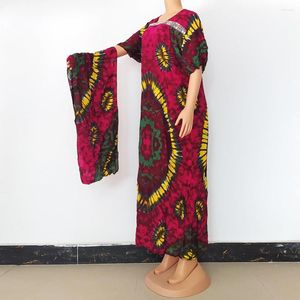 Ethnic Clothing Fashion Plus Size Women Loose Bat Sleeve Bazin Print Design Vintage African Maxi Dresses For Daily