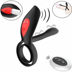 Skönhetsartiklar penis vibrator med kuk ring fjärrkontroll vagina klitoris stimulator långvarig erektion vuxen sexig leksak för man kvinnor par