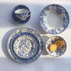 Plates British Retro Blue And White Porcelain Tableware Steak Plate Po Flower Dessert Soup Bowl