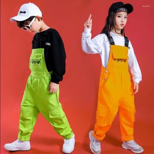 Abbigliamento da palcoscenico Abbigliamento hip-hop per bambini Felpa nera Top Pantaloni con bretelle larghi per ragazze Ragazzi Costumi di danza jazz Abiti da ballo