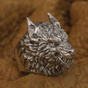 Cluster Rings Linsion 925 Sterling Silver Detaljer Wolf Man Ring Mens Biker Rock Punk TA323 US Size 7-16