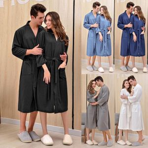 Kvinnors sömnkläder Par Long Bath Robe Waffle Shower Sleepwearcardigan El Home Wear Bathrobe Nightgown Pyjamas