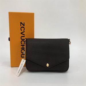 Kobiety oryginalne skórzane torebkę WOC 64065 marka projektant 3PCS Ustaw portfel Pochette z pudełkiem 3 kolorów250g