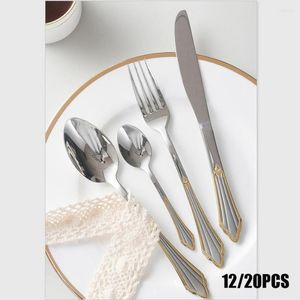 Flatware Sets 12/20PCS Luxury 304 Stainless Steel Cutlery Set Spoon Fork Knife Dinnerware Kitchen Utensils Cubiertos Dorados