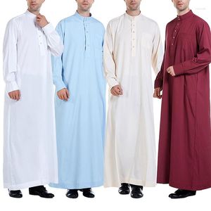 Roupas étnicas homens vestido muçulmano estilo saudita túnica longa islâmica kaftan abaya arab dubai roupas de manga aman desgaste