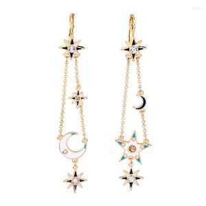 2024 Dangle örhängen Design Glass Stone Emamel Moon Star Drop Earring Fashion Trendy For Women Wholesale Smycken Tillbehör Kvinnliga örhängen örhängen