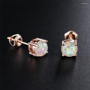 Stud Earrings White Blue Pink Opal 6mm Round Stone Small Dainty Rose Gold Screw Back For Women Wedding Jewelry