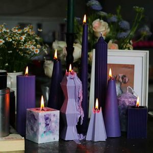 クリエイティブハンドメイドの紫色の香りのキャンドルホームテーブル装飾オーナメントセットウェディングパーティーロマンチックなライトフレグランスピラーキャンドル0103