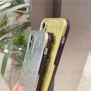 豪華なシルバーフラワーズ彫刻デザイナーブランド電話ケースファッションゴールドVケースiPhone 13 Pro Max 12 11ショックプルーフカバーシェルホット2023