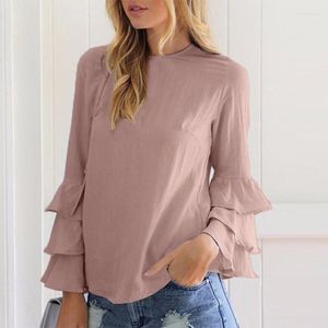 Blouses feminina Autumn Butterfly Sleeve Pullover camisa Mulheres Ruffles vintage Ruffles elegantes casuais roupas brancas soltas 24469