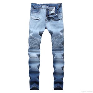 Män Jean orolig rippade magra jeans smala motorcykel moto cyklist kausal män denim byxor hip hop