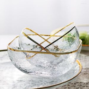 Bowls Oneisall Gold Inlay Edge Glass Salad Bowl Fruit Rice Serving Storage Container Lunch Bento Box Decoration Tableware