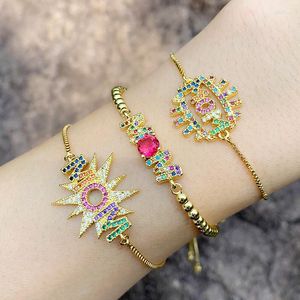 Link Bracelets Mother's Day Gifts Gold Color Letters Bracelet For Woman Accessories Colorful Crystal Bangles Jewelry Mom