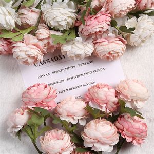 Flores de chá artificiais de haste única Flores de rosa de seda aniversário de casamento de seda decoração de planta de fotografia de flores