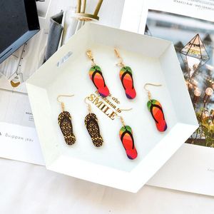 Dangle Earrings Wood Simulated Leopard Printed Slippers Drop For Women Cute Funny Holiday Beach Fashion Jewelry