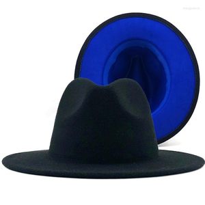 Beretten zwart met blauwe bodem lapwerk panama wol vilt jazz fedora hoeden vrouwen mannen