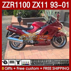 Kit de corpo OEM para Kawasaki Ninja ZX-11 R ZZR1100 93-01 ZX 11 R 11R ZX11R 93 94 95 96 01 165NO.111 RED ZX11 R ZZR-1100 ZZR 1100 CC ZX -1R 1997 1998 1999 2000 2001 Fairing