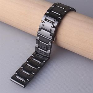 Bande di orologi in ceramica lucida nera Bracciale cinturino 20mm 21mm 22mm 23mm 24mm per pin di rilascio rapido da uomo orologio da orologio da polso 269w