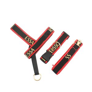 Designers Brand Dog Collar For Small Medium Dogs Leather Edge Stamping Chest Dogs Harness Strap Traction Rope Set With Letter