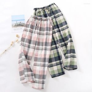 Kvinnors sömnkläder Bomullspar Sleep Pants For Woman Trousers Plaid Sticked Pyjamas Women's Home Clothes Men